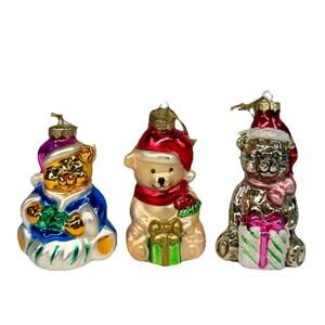VTG Thomas Pacconi Blown Glass Christmas Ornament Set of 3 Teddy Bear 3”